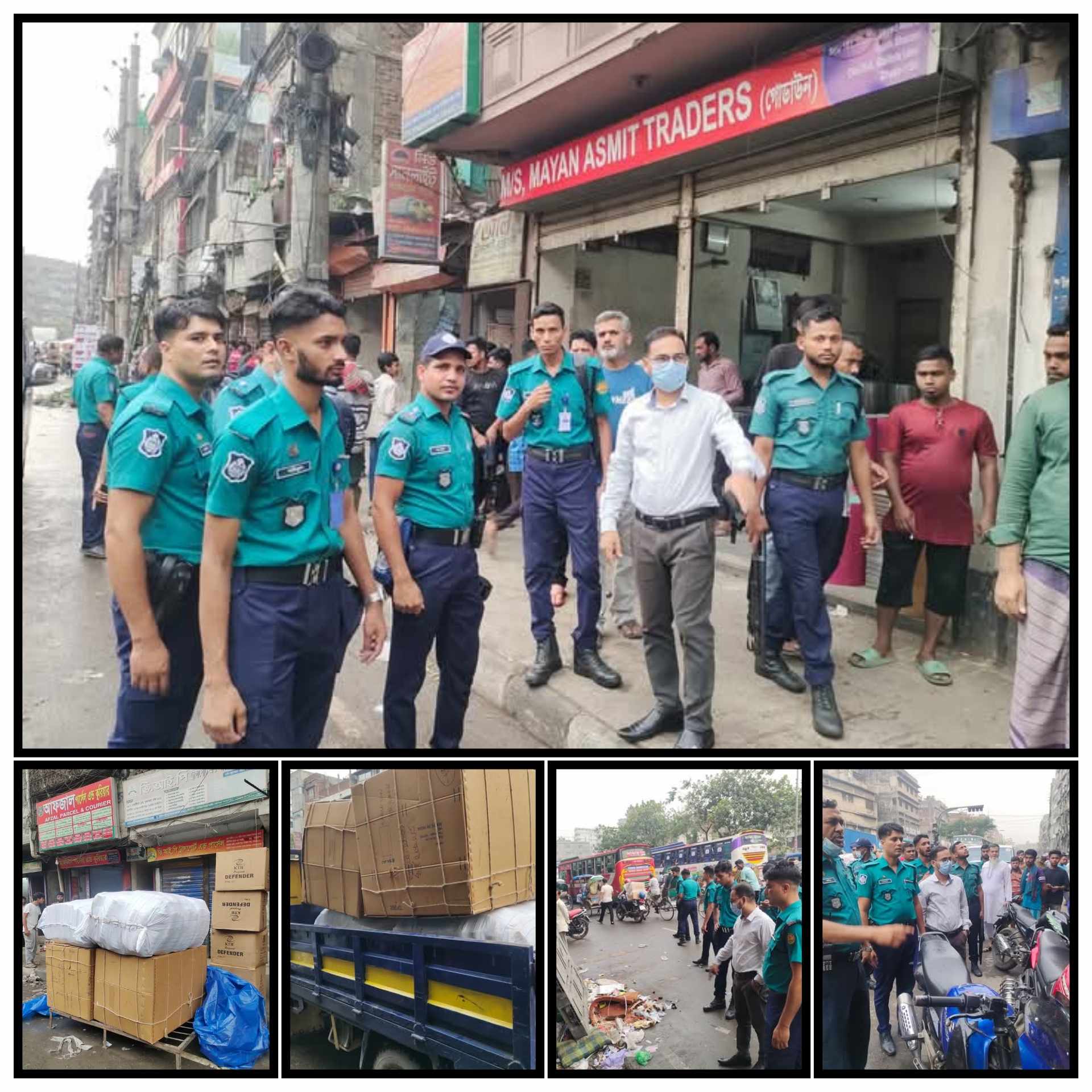 রাজধানীর বংশাল থানাধীন মূল সড়কের দুই পাশে ফেলে রাখা অবৈধ মালামাল উচ্ছেদে লালবাগ-ট্রাফিক বিভাগের বিশেষ অভিযান: মালামাল জব্দ, গ্রেফতার ৫