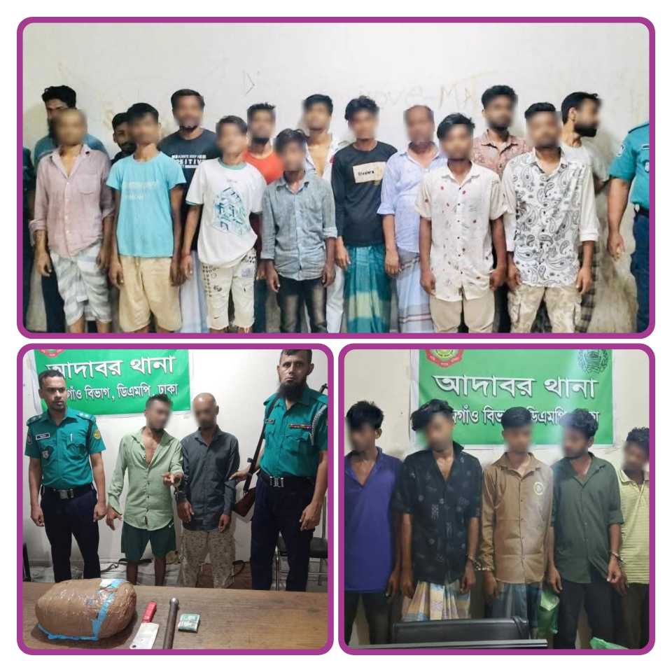 রাজধানীর মোহাম্মদপুর ও আদাবর থানাধীন বিভিন্ন এলেকায় বিশেষ অভিযানে ছিনতাইকারী, মাদক কারবারিসহ আটক-২৮