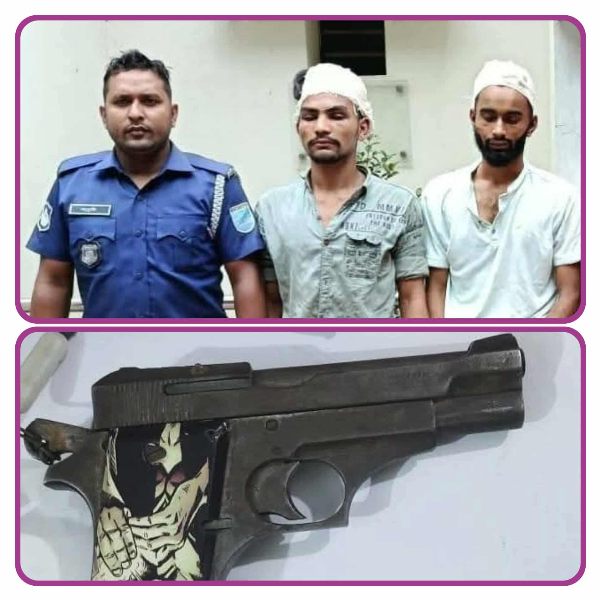 রূপগঞ্জ থানা পুলিশ কর্তৃক ছোট দাড়িকান্দি এলাকায় ডাকাতির প্রস্তুতি সময় ১ টি বিদেশী পিস্তল, ১ রাউন্ড গুলিসহ ১ টি  ম্যাগাজিন এবং ১ টি চাইনিজ কুড়ালসহ ২ ডাকাত গ্রেফতার।